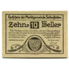 Банкнота 10 геллеров 1920 года Австрия Нотгельд — Зайтенштеттен