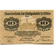 Банкнота 10 геллеров 1920 года Австрия Нотгельд — Св. Пёлтен