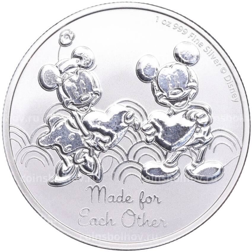 Монета 2 доллара 2023 года Ниуэ —  Дисней — Микки и Минни в день Святого Валентина