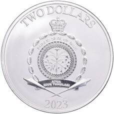 Монета 2 доллара 2023 года Ниуэ —  Дисней — Микки и Минни в день Святого Валентина (реверс)