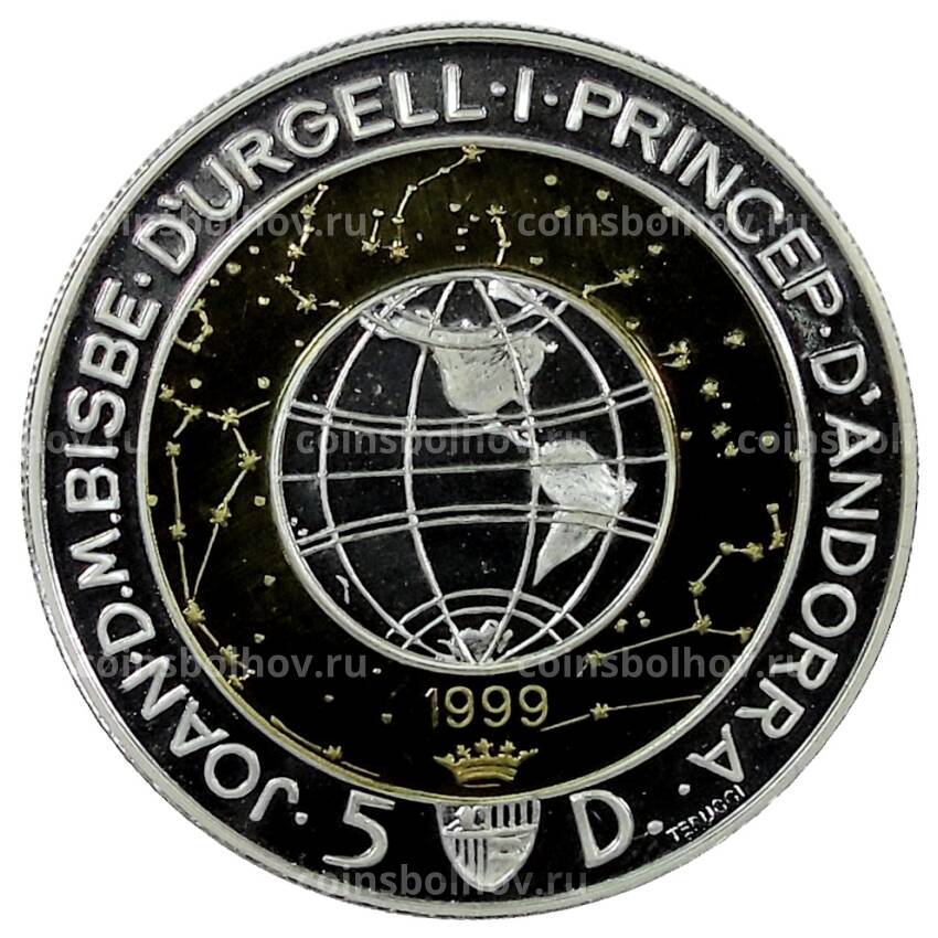 Монета 5 динеро 1999 года Андорра —  Миллениум