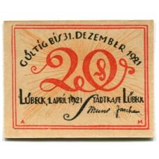 Банкнота 20 пфеннигов 1921 года Германия Нотгельд — Любек