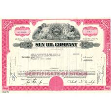 Банкнота Сертификат передаточный на 3 акции SUN OIL COMPANY 1969 года США (аверс)
