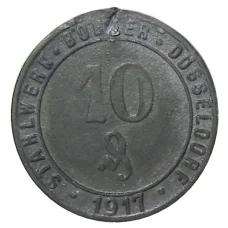 Монета 10 пфеннигов 1917 года Германия Нотгельд — Дюссельдорф (аверс)