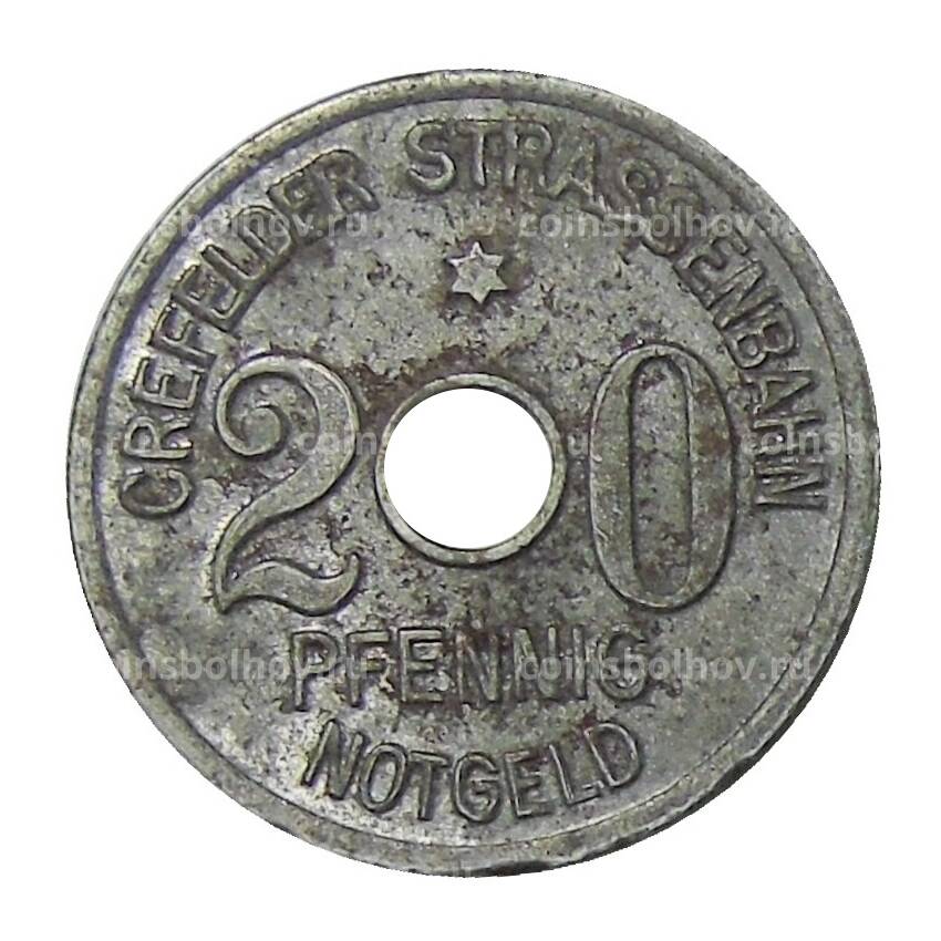 Монета 20 пфеннигов 1919 года Германия Транспортный нотгельд — Крефельд