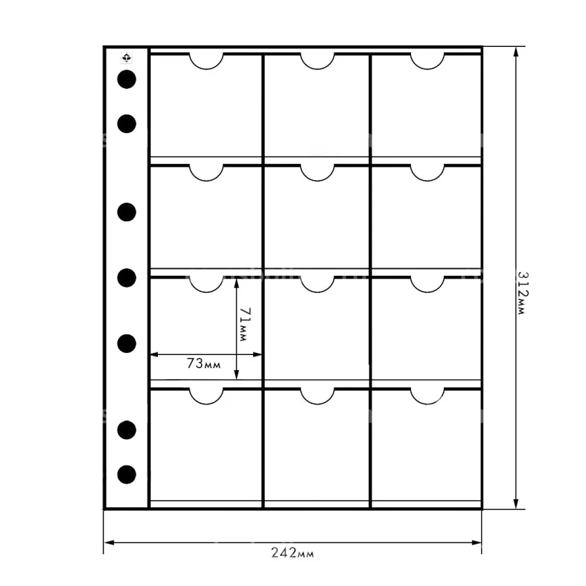 Лист для 12 монет в холдерах 67х67 мм формат «Grande» LEUCHTTURM 326120