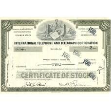 Банкнота Сертификат передаточный  на 2 акции INTERNATIONAL TELEPHONE AND TELEGRAPH CORPORATION (США)