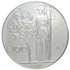 Монета 100 лир 1981 года Италия (аверс)