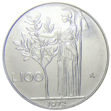 Монета 100 лир 1972 года Италия (аверс)