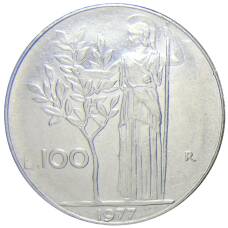 Монета 100 лир 1977 года Италия (аверс)