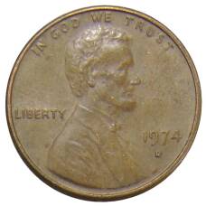 Монета 1 цент 1974 года D США (аверс)