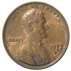 Монета 1 цент 1977 года D США (аверс)