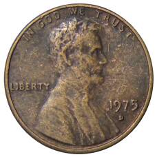 Монета 1 цент 1975 года D США (аверс)