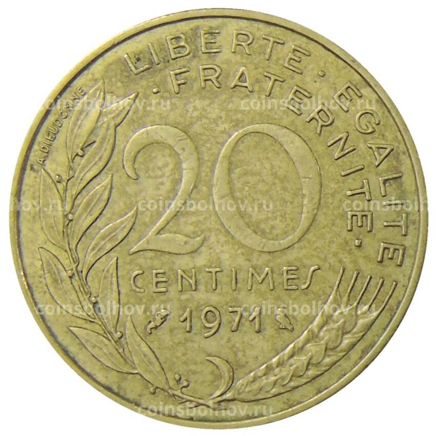 Монета 20 сантимов 1971 года Франция