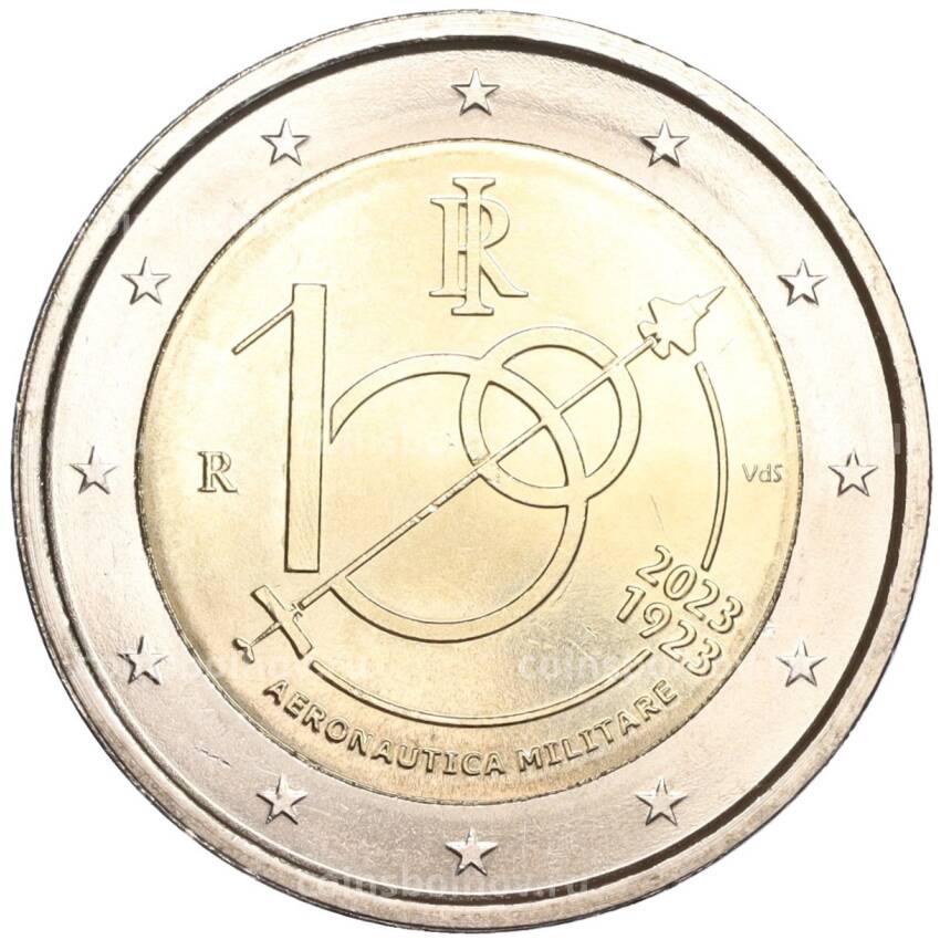 Монета 2 евро 2023 года Италия —  100 лет Военно-воздушным силам