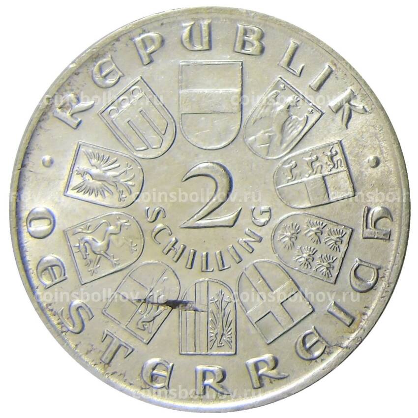 Монета 2 шиллинга 1929 года Австрия —  100 лет со дня рождения Теодора Бильрота (вид 2)