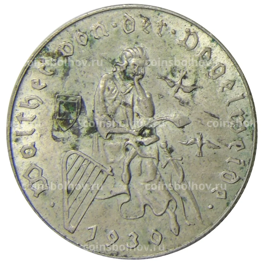 Монета 2 шиллинга 1930 года Австрия —  700 лет со дня смерти Вальтера фон дер Фогельвейде