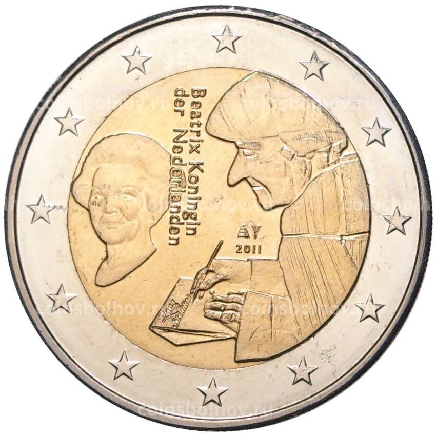 Монета 2 евро 2011 года Нидерланды —  500 лет издания книги «Похвала глупости» Эразма Роттердамского