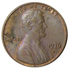 Монета 1 цент 1976 года D США (аверс)