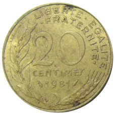Монета 20 сантим 1981 года Франция (аверс)
