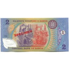 Банкнота 2 тала 1990 года Самоа — Образец (реверс)