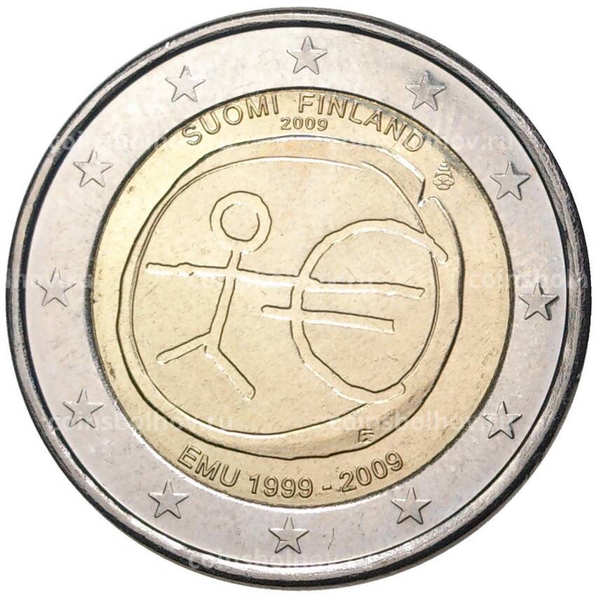 Монета 2 евро 2009 года Финляндия —  10 лет монетарной политики ЕС и введения евро