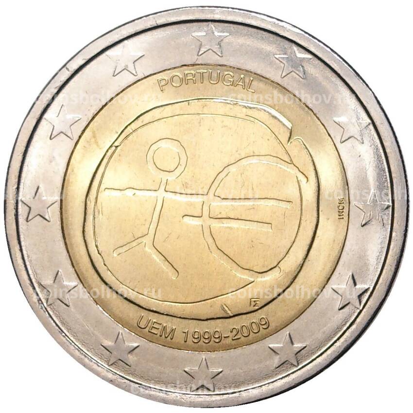 Монета 2 евро 2009 года Португалия-  10 лет монетарной политики ЕС и введения евро