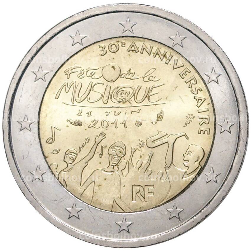 Монета 2 евро 2011 года Франция —  30 лет Дню музыки во Франции