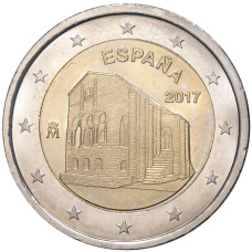 Монета 2 евро 2017 года Испания —  ЮНЕСКО — Церковь Санта-Мария-дель-Наранко в Овьедо (аверс)