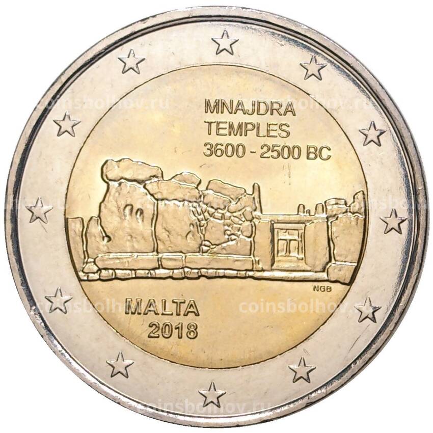 Монета 2 евро 2018 года Мальта —  Доисторические места Мальты — Храм Мнайдры