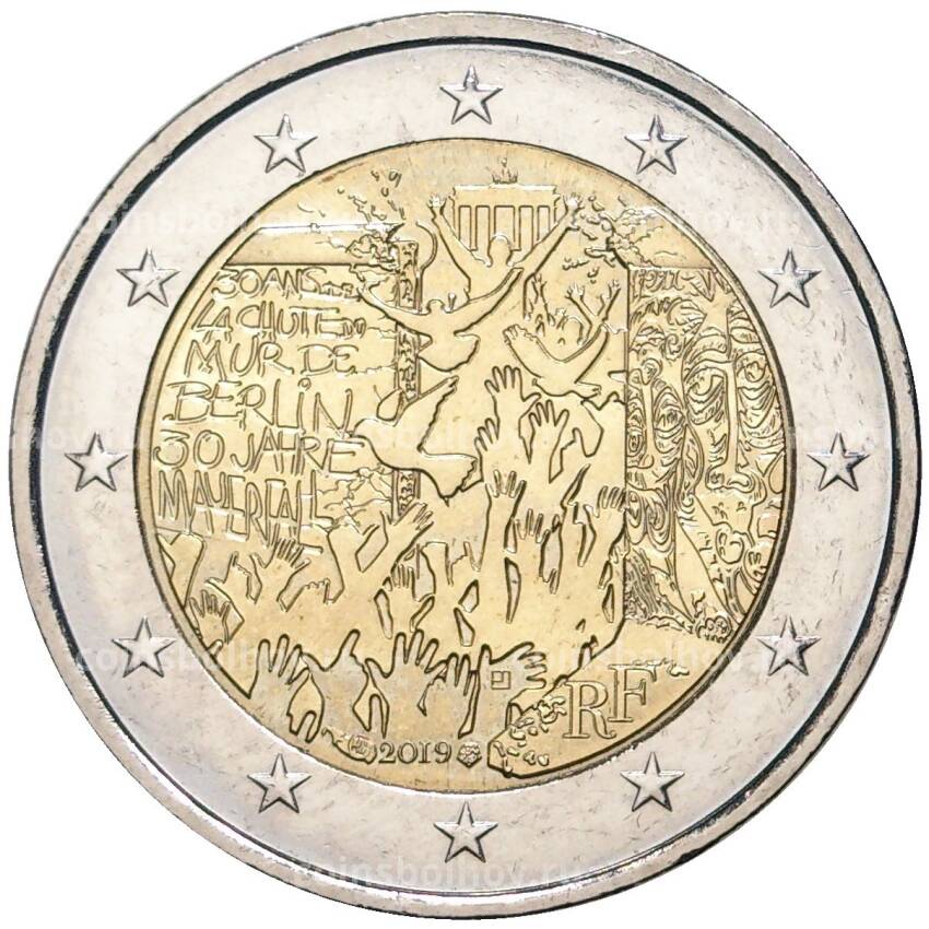 Монета 2 евро 2019 года Франция —  30 лет падению Берлинской стены