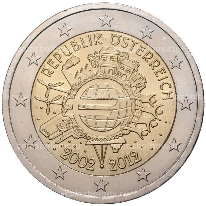 Монета 2 евро 2012 года Австрия —  10 лет евро наличными