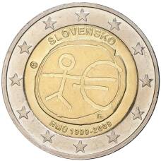 Монета 2 евро 2009 года Словакия —  10 лет монетарной политики ЕС и введения евро (аверс)