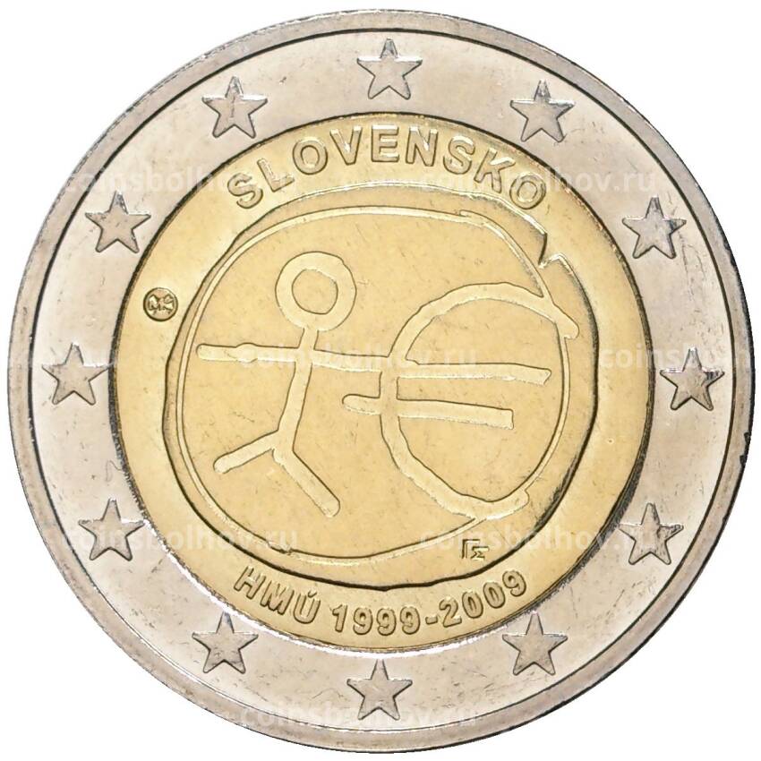 Монета 2 евро 2009 года Словакия —  10 лет монетарной политики ЕС и введения евро