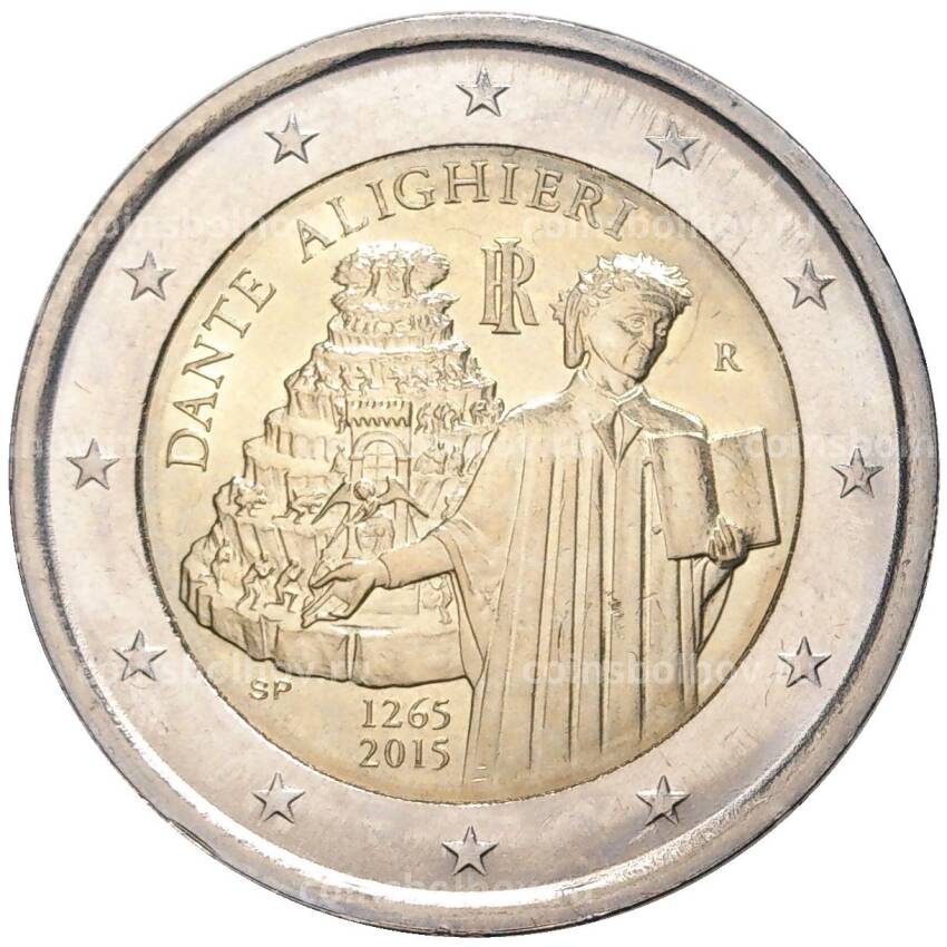 Монета 2 евро 2015 года Италия —  750 лет со дня рождения Данте Алигьери