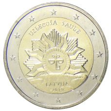 Монета 2 евро 2019 года Латвия —  Восходящее солнце (аверс)
