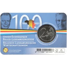 Монета 2 евро 2021 года Бельгия — 100 лет Бельгийско-Люксембургскому экономическому союзу (Текст на лицевой стороне блистера на английском и фламандском) (реверс)