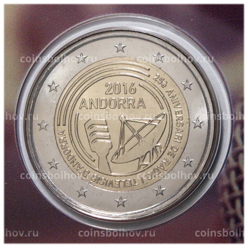 Монета 2 евро 2016 года Андорра —  25 лет Радио и телевидению Андорры (в блистере)