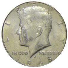 Монета 1/2 доллара (50 центов) 1968 года D США (аверс)