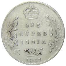 Монета 1 рупия 1907 года В Британская Индия (аверс)