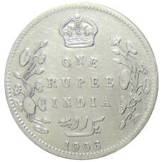 Монета 1 рупия 1906 года В Британская Индия (аверс)