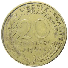 Монета 20 сантимов 1967 года Франция (аверс)