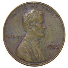 Монета 1 цент 1980 года США (аверс)