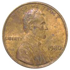 Монета 1 цент 1980 года США (аверс)