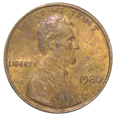 Монета 1 цент 1980 года США (аверс)