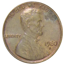 Монета 1 цент 1980 года D США (аверс)