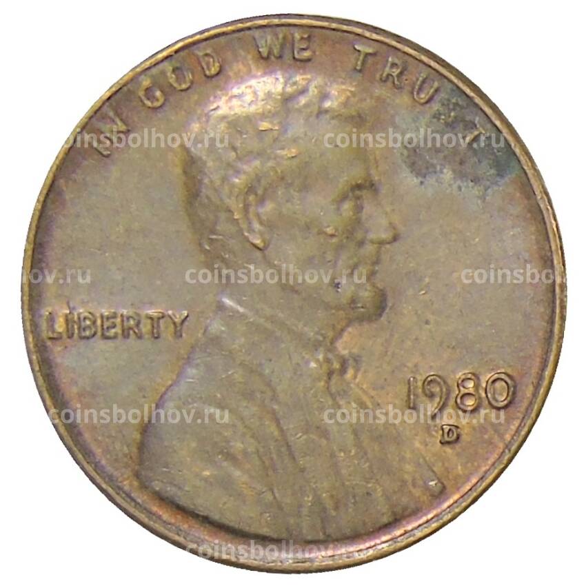 Монета 1 цент 1980 года D США