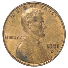 Монета 1 цент 1981 года D США (аверс)