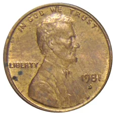 Монета 1 цент 1981 года D США (аверс)