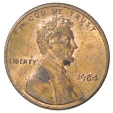 Монета 1 цент 1984 года США (аверс)